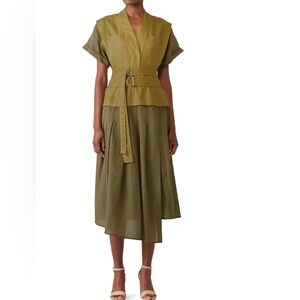 Sea New York Size 4 Kinney Combo Dress Midi Green Safari